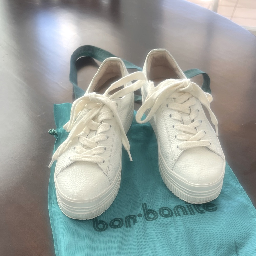Ivory leather platform sneakers